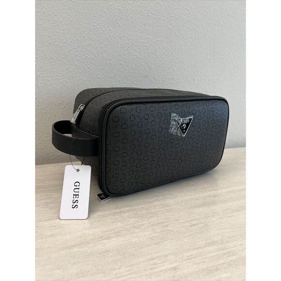 GUESS V7200082 COAL BLACK GRAY TOILETRY JUNCTION TRAVEL CASE DOPP BAG LOGO - Picture 1 of 11